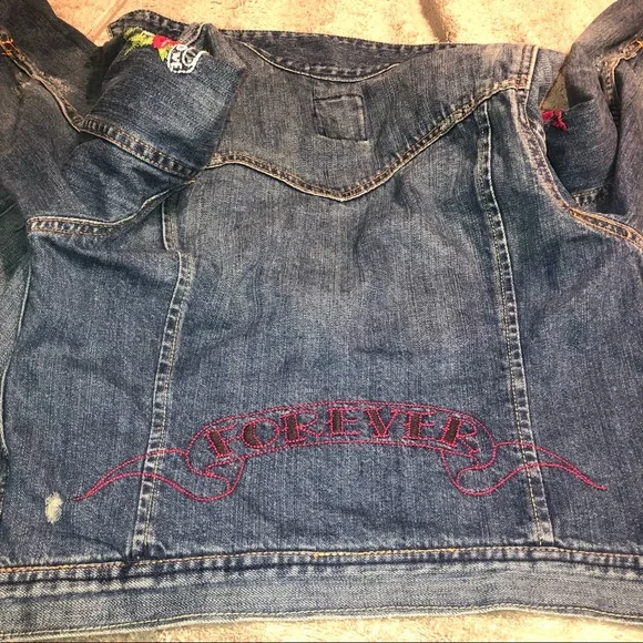 Lucky Brand Denim True Love is Forever Tattoo Jacket Medium - Picture 15 of 16